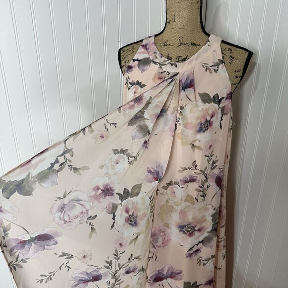 Shelby Palmer Chiffon A Line Maxi Dress Sz 16 Pink Floral Romantic Wedding Guest - Picture 2 of 13